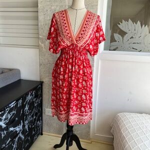 Floral red bohemian midi dress Summer Dress Beautiful Dress